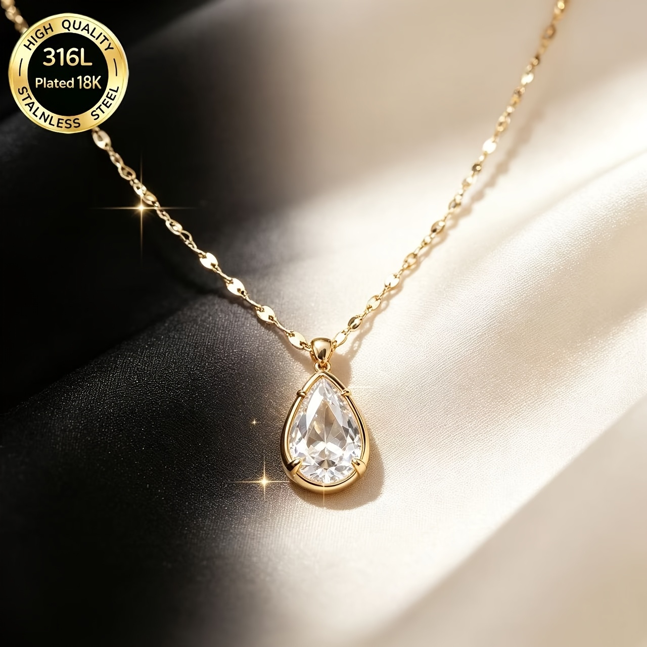 18K Gold-Plated Teardrop Synthetic Zirconia Necklace